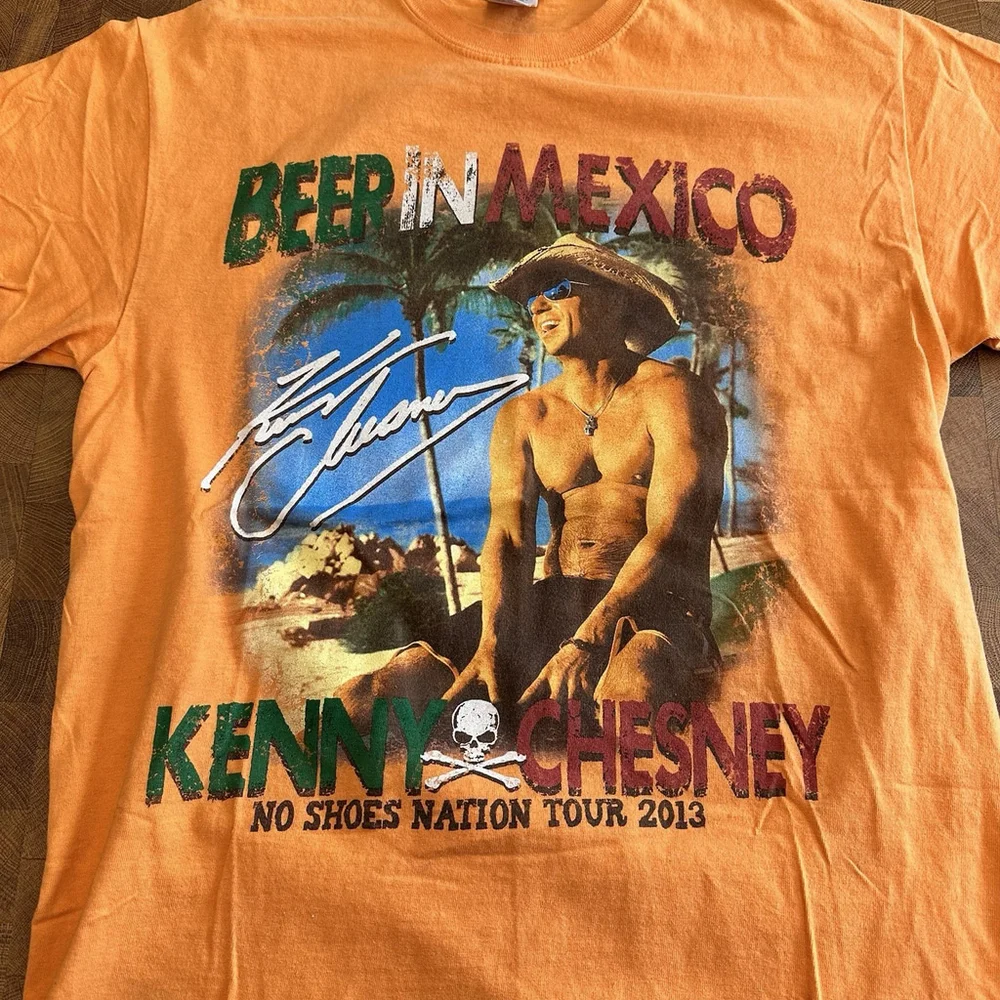 KENNY CHESNEY Beer In America No Shoes Nation 2013 Size Medium Orange T-Shirt - Picture 2 of 8